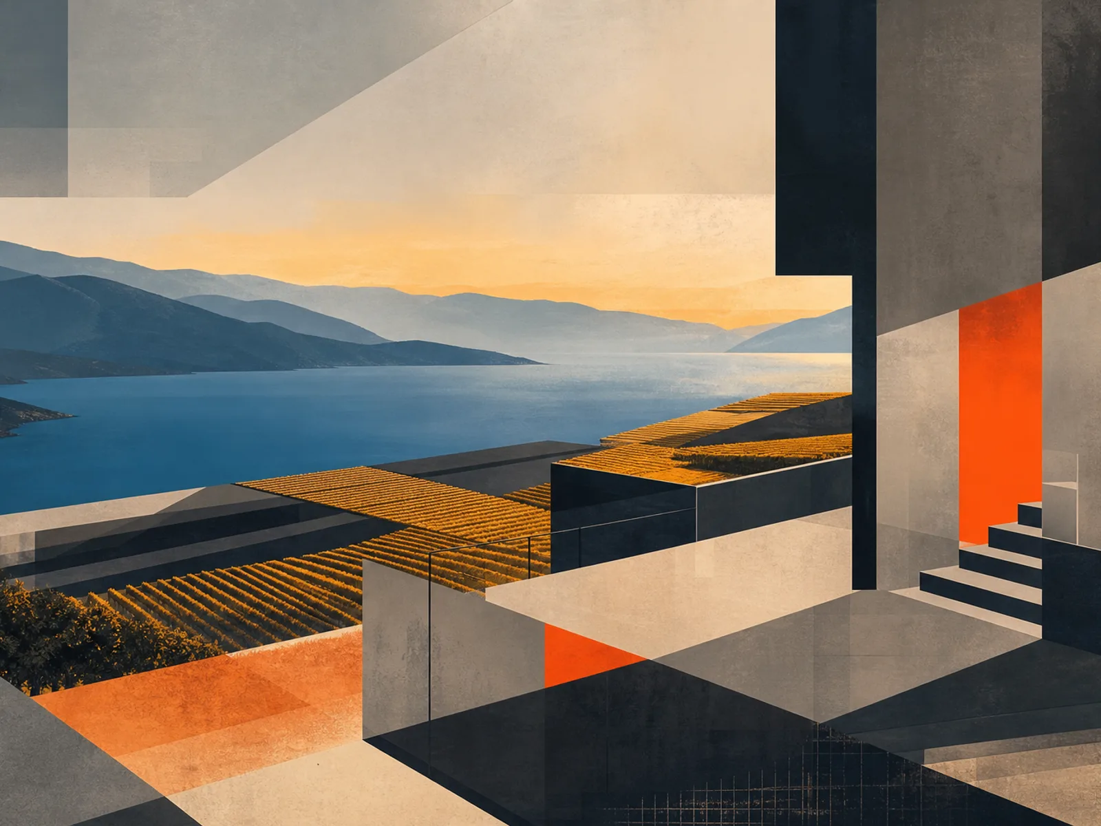 Abstract lake and hillside tones suggesting Kelowna’s Okanagan valley setting