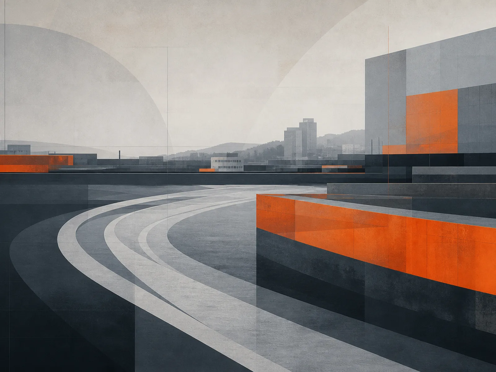 Abstract harbour and industrial tones suggesting Nanaimo’s mid-Island port setting